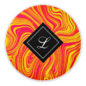 Abstracte moderne rode gele vloeibare marmer keramische knop (Voorkant)