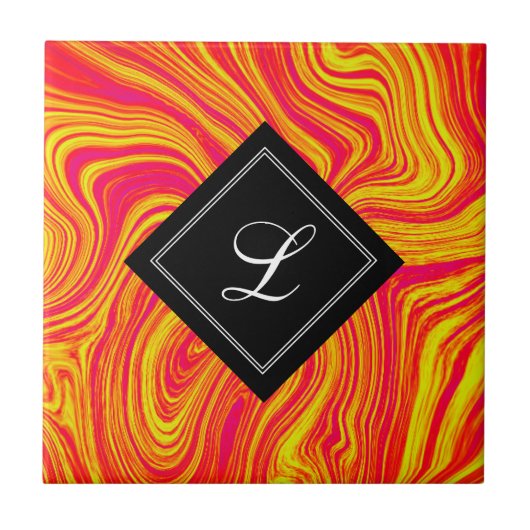 Abstracte moderne rode gele vloeibare marmer tegeltje (Voorkant)