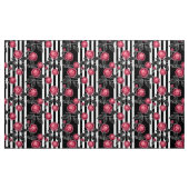 Abstracte, moderne rode rozen, witte zwarte streep stof (Yard (91,4 cm))