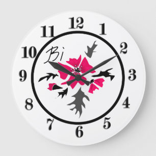 Abstracte - moderne roze bloem grijze bladeren grote klok