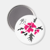 Abstracte, moderne roze bloemgrijze bladeren drukk magneet (Voorkant / Achterkant)