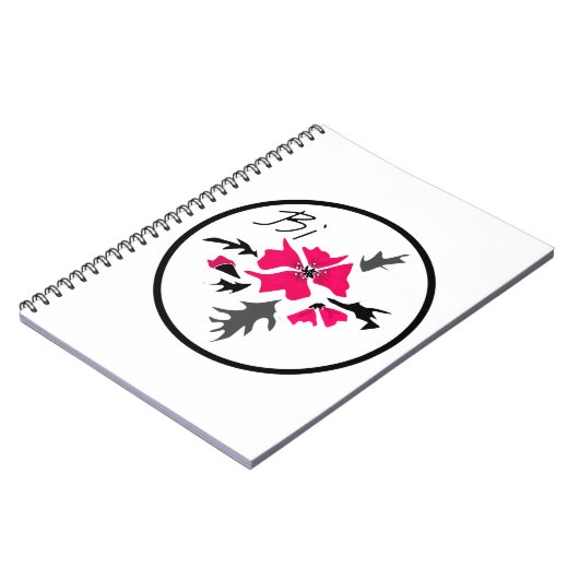 Abstracte, moderne roze bloemgrijze bladeren drukk notitieboek (Linkerzijde)