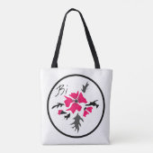 Abstracte, moderne roze bloemgrijze bladeren drukk tote bag (Achterkant)