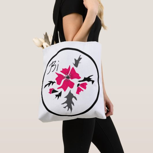 Abstracte, moderne roze bloemgrijze bladeren drukk tote bag (Dichtbij)
