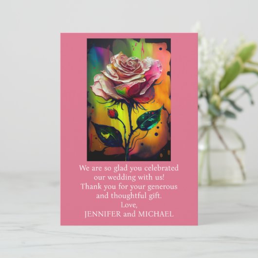 Abstracte moderne roze rozen dank je wel kaart (Staand voorkant)