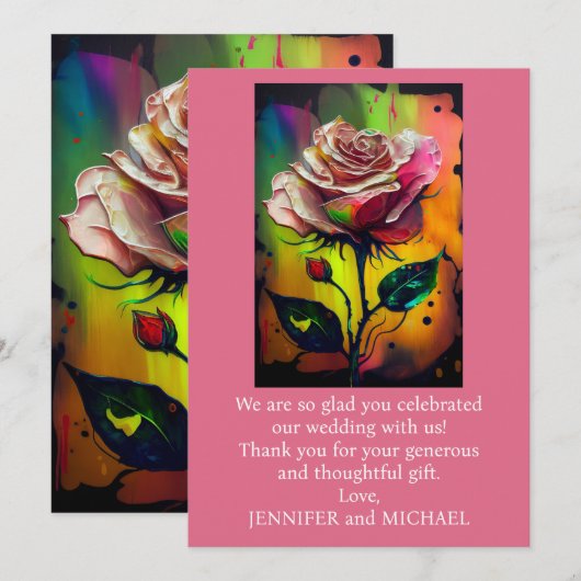 Abstracte moderne roze rozen dank je wel kaart (Voorkant / Achterkant)