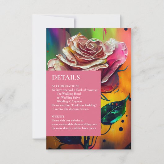Abstracte moderne roze rozen RSVP-reactiekaart RSVP Kaartje (Voorkant)