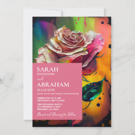 Abstracte moderne roze rozen trouwuitnodiging kaart