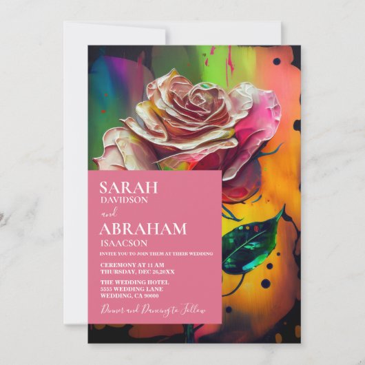 Abstracte moderne roze rozen trouwuitnodiging kaart (Voorkant)