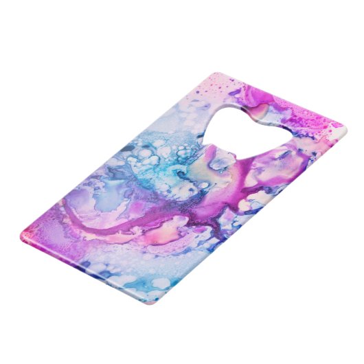 *~* Abstracte Moderne Roze Violet Paarse Waterverf Creditkaart Flessenopener (Voorkant Gekanteld)