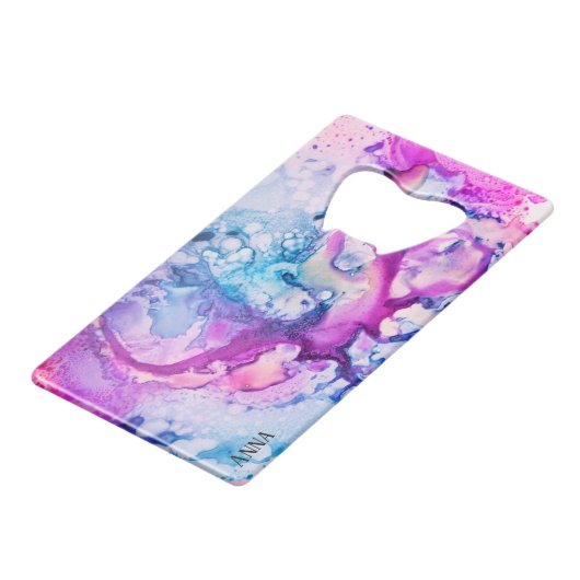 *~* Abstracte Moderne Roze Violet Paarse Waterverf Creditkaart Flessenopener (Achterkant Gekanteld)