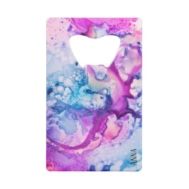 *~* Abstracte Moderne Roze Violet Paarse Waterverf Creditkaart Flessenopener