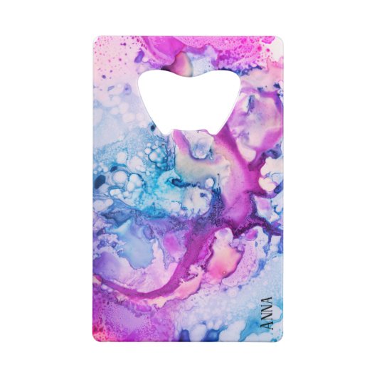 *~* Abstracte Moderne Roze Violet Paarse Waterverf Creditkaart Flessenopener (Achterkant)