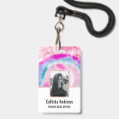 Abstracte moderne, roze witte tinkleurstof badge (Voorzijde met lanyard)