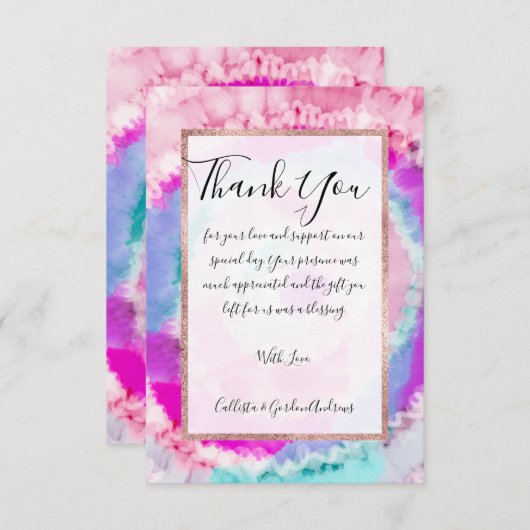 Abstracte moderne, roze witte tinkleurstof bedankkaart (Voorkant / Achterkant)