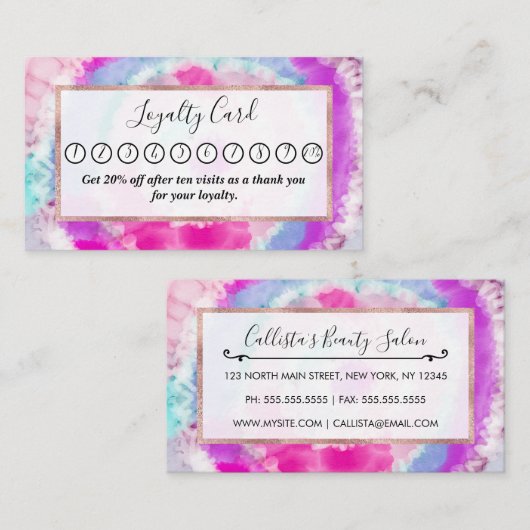 Abstracte moderne, roze witte tinkleurstof klantenkaartje (Voorkant / Achterkant)