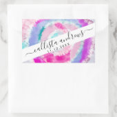 Abstracte moderne, roze witte tinkleurstof rechthoekige sticker (Tas)