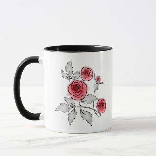 Abstracte moderne rozen bloemen rood grijs bloemmo mok (Links)