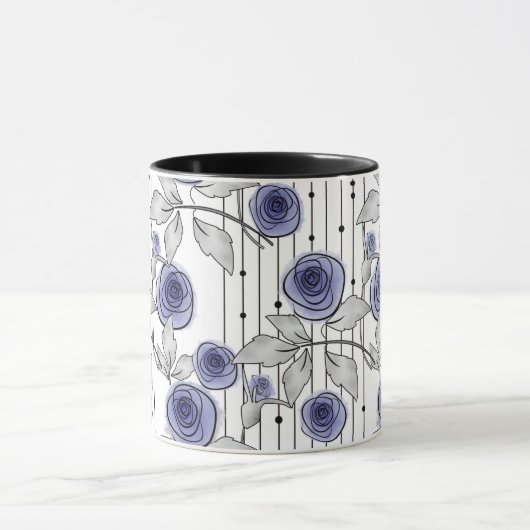 Abstracte moderne rozen bloemen schenden grijs wit mok (Midden)