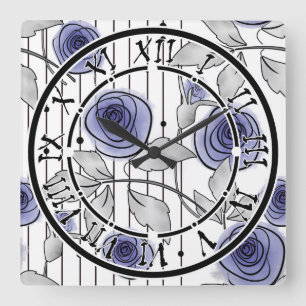 Abstracte moderne rozen bloemen schenden grijs wit vierkante klok