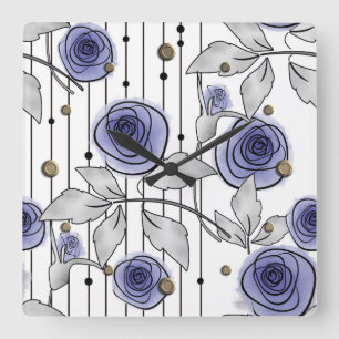 Abstracte moderne rozen bloemen schenden grijs wit vierkante klok