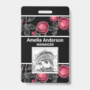 Abstracte, moderne rozenbladeren schetsen bloemen badge
