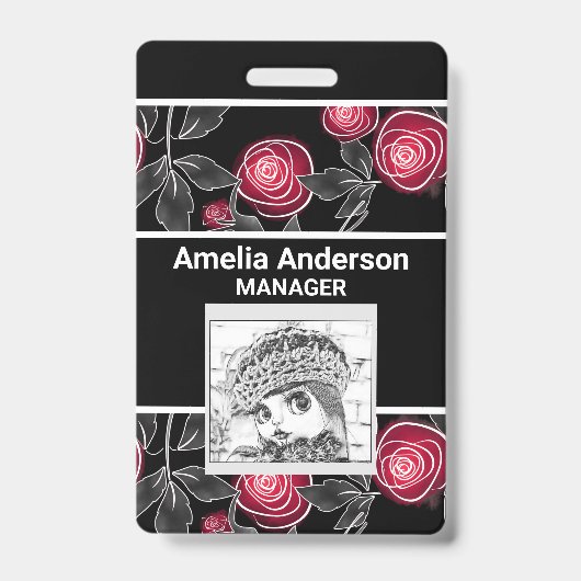 Abstracte, moderne rozenbladeren schetsen bloemen badge (Voorzijde)