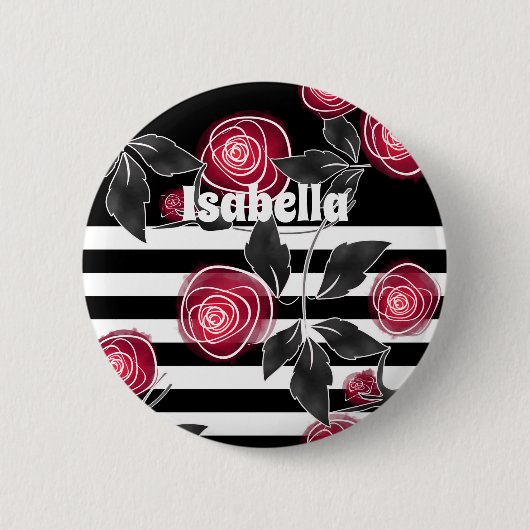 Abstracte, moderne rozenbladeren schetsen bloemen ronde button 5,7 cm (Voorkant)