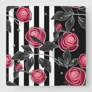 Abstracte, moderne rozenbladeren schetsen bloemen vierkante klok