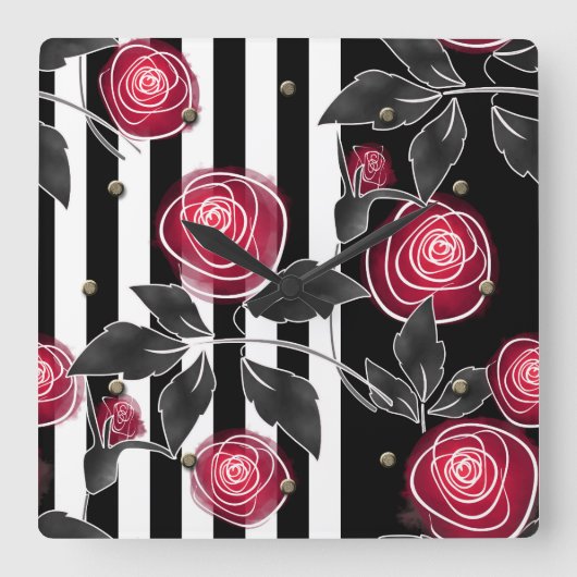 Abstracte, moderne rozenbladeren schetsen bloemen vierkante klok (Voorkant)