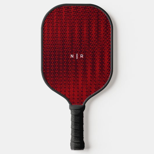Abstracte moderne stripes rode elegante monogram pickleball paddle (Voorkant)