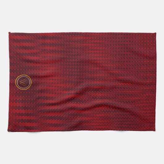 Abstracte moderne stripes rode elegante monogram theedoek (Horizontaal)