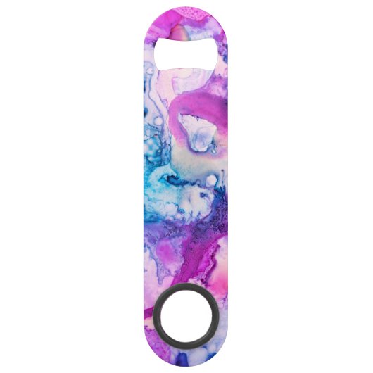 *~* Abstracte moderne Violet Roze Paarse Waterverf Speed Flessenopener (Voorkant)