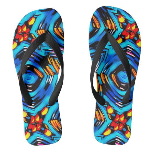 Abstracte moderne vloeistofgolven blauw teenslippers (Voetbed)