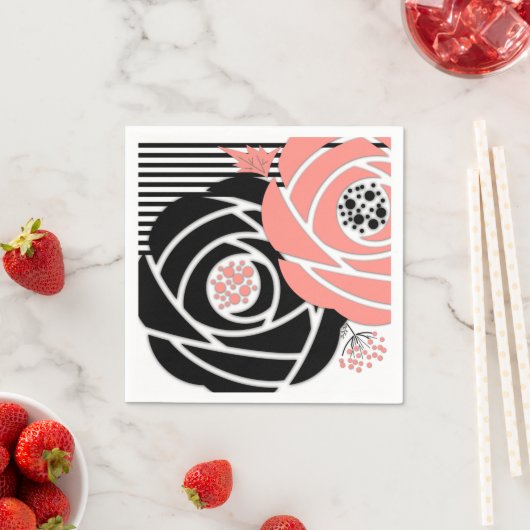 Abstracte moderne vormen bloemen bloemkoraalzwart servet (Insitu)