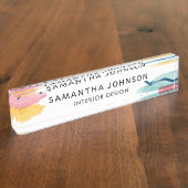 Abstracte moderne Waterverf gele marineroze Naambordje (Zijkant)