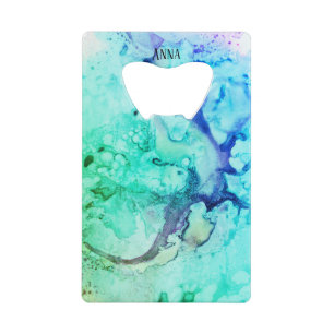 *~ Abstracte moderne Waterverf groen turquoise Creditkaart Flessenopener