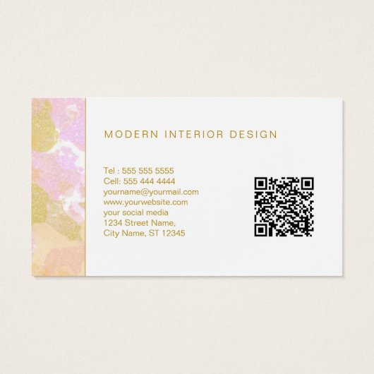 Abstracte moderne Waterverf Logo roze Gold QR-code Visitekaartje (Achterkant)