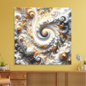 Abstracte moderne wervelende goud, zwart en wit canvas afdruk (Insitu (Woonkamer))
