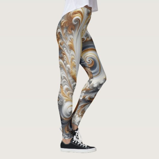 Abstracte moderne wervelende goud, zwart en wit leggings (Rechts)