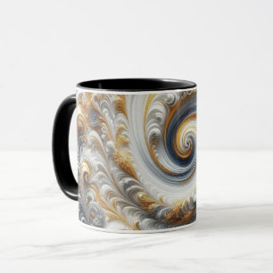 Abstracte moderne wervelende goud, zwart en wit mok