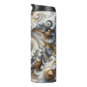 Abstracte moderne wervelende goud, zwart en wit thermosbeker (Geroteerd rechts)