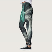 Abstracte moderne wervelende groene, zilveren en z leggings (Links)