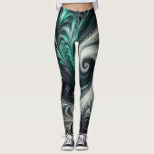 Abstracte moderne wervelende groene, zilveren en z leggings (Voorkant)