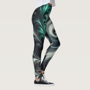 Abstracte moderne wervelende groene, zilveren en z leggings