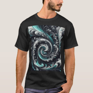 Abstracte moderne wervelende groene, zilveren en z t-shirt
