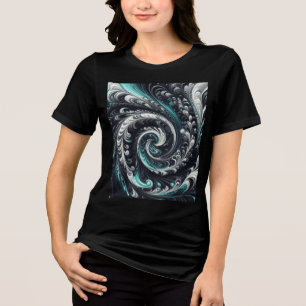 Abstracte moderne wervelende groene, zilveren en z Tri-Blend shirt