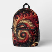 Abstracte moderne wervelende rood, zwart en goud bedrukte rugzak (Voorkant)