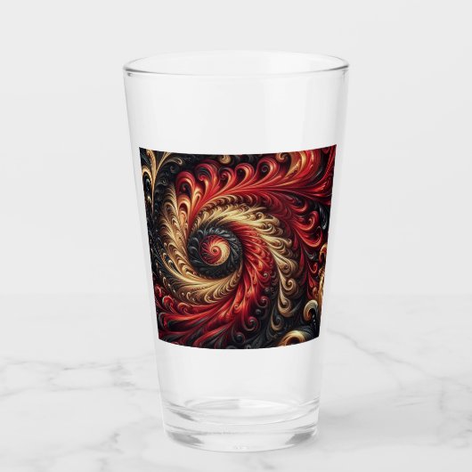 Abstracte moderne wervelende rood, zwart en goud glas (Voorkant)