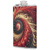 Abstracte moderne wervelende rood, zwart en goud heupfles (Links)